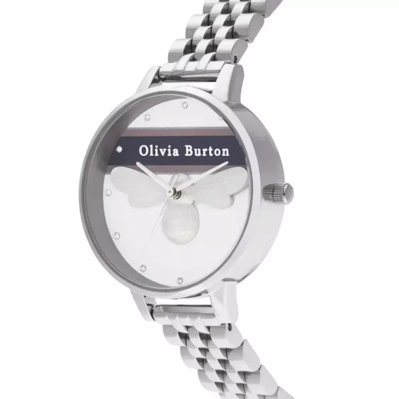 Olivia Burton Damenuhr OB16VS07 (34 mm) - Roségoldfarbenes Edelstahlgehäuse, graues Lederarmband