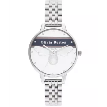 Olivia Burton Damenuhr OB16VS07 (34 mm) - Roségoldfarbenes Edelstahlgehäuse, graues Lederarmband