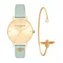 Olivia Burton Damenuhr OBGSET116 34mm Roségold mit Blumenzifferblatt und grauem Lederarmband plus Armreif