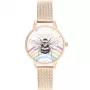 OLIVIA BURTON Damenuhr Wishing Star OB16WL90 30mm Roségold Edelstahl Weißes Perlmuttzifferblatt Graues Lederarmband