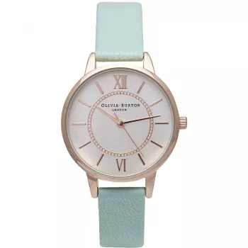 Olivia Burton Damenuhr Wishing Watch OB15WD47 - 34 mm Roségold-Edelstahlgehäuse, weißes Zifferblatt mit Bienen-Anhänger, graues Lederarmband