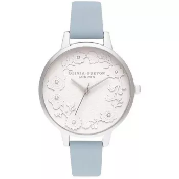 OLIVIA BURTON Damenuhr Wishing Watch OB16AR04 - 34mm Edelstahlgehäuse, graues Lederarmband, weiß/silbernes Zifferblatt mit Himmelsmotiv