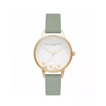 Olivia Burton Damenuhr Wishing Watch OB16CH17 - 30 mm Roségold-Edelstahlgehäuse, graues Lederarmband, weißes Perlmuttzifferblatt mit Bienen- und Blumenmotiv