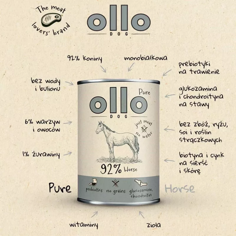 OLLO Pure Horse Mono Nassfutter für Hunde 850g