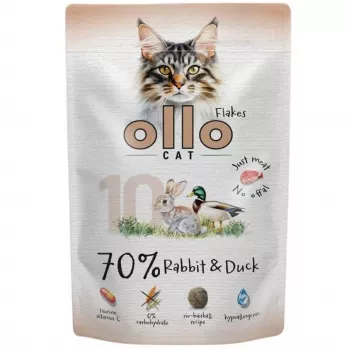 Ollo Nassfutter für Katzen Beutel Nr. 10 Kaninchen & Ente 85 g – Stückchen in Sauce für ausgewachsene Katzen