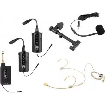 OMNITRONIC Set FAS TWO Dual-Kanal UHF-Funk-System mit 2 Taschensendern, Headset und Akustikgitarren-Mikrofon (660-690 MHz) 20000973