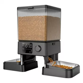Oneisall Doppelter Automatischer Futterspender 4L, Edelstahlnäpfe, LCD-Bildschirm, Kein WLAN, für Katzen und kleine bis mittelgroße Hunde