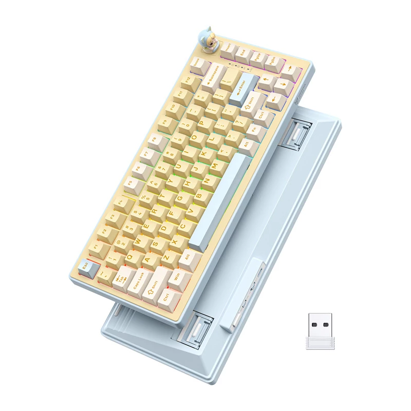 ONIKUMA MT707 Gaming-Tastatur (Gelb) - Mechanisch, Outemu Blue Switches, RGB-Hintergrundbeleuchtung, Vollformat, Kabelgebunden USB