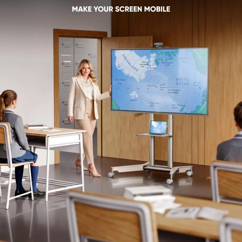 ONKRON TS1571-C Mobiler TV-Ständer mit AV-Ablage für 32-75 Zoll Bildschirme, Champagner