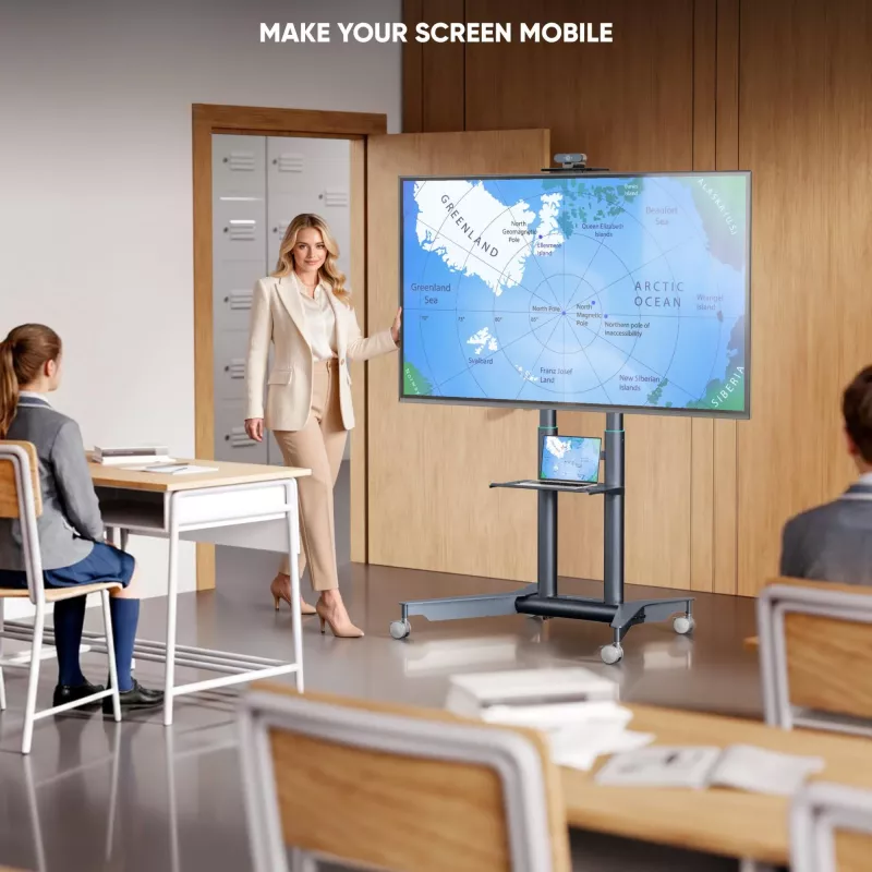 ONKRON TS1571-G Mobiler TV-Ständer für 32-75 Zoll Fernseher, 50 kg Tragfähigkeit, Graphit, höhenverstellbar