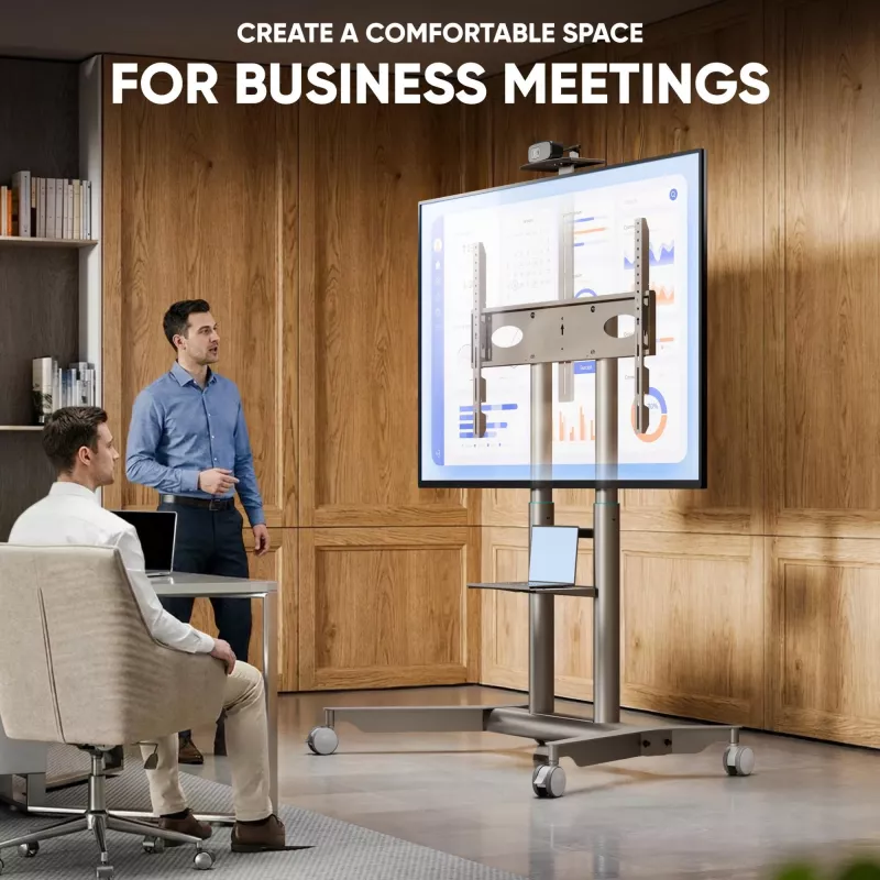 ONKRON TS1871-C Mobiler TV-Ständer für 55-90 Zoll Bildschirme - Champagner, höhenverstellbar, VESA 200x200 bis 800x500, 90,9 kg Tragkraft