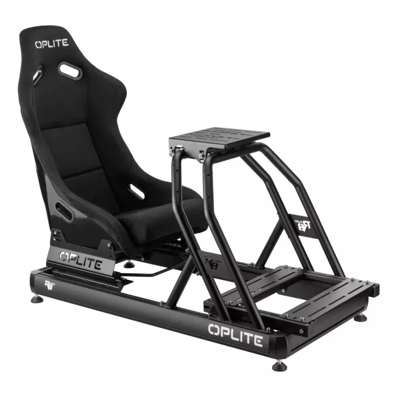 OPLITE 103862 Sim Racing Sitz GT Schalensitz mit Kohlenstoffstahlrahmen - Schwarz mit roten Nähten