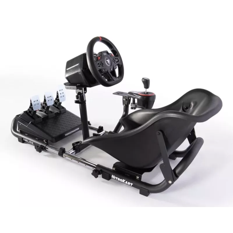 Oplite 104317 NitroKart V2 Racing Cockpit – Schwarzes Stahl-Sim-Racing-Rig mit verstellbarem Eimersitz