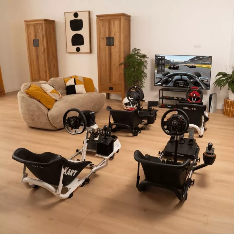 Oplite 104317 NitroKart V2 Racing Cockpit – Schwarzes Stahl-Sim-Racing-Rig mit verstellbarem Eimersitz
