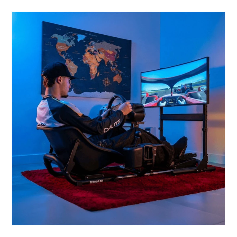 Oplite Nitrokart Monitor Stand V2 Schwarz - Einzelmonitor-Bodenständer für Flug- und Rennsimulatoren, bis 49 inch, VESA 75x75 bis 200x200, höhenverstellbar 700-1000mm, Neigung/Schwenk/Rotation, Stahl