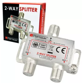 OPTICUM ANT0041 2-Wege Satelliten- und terrestrischer TV-Signalverteiler, 5-2400 MHz, F-Typ, DC-Durchlass