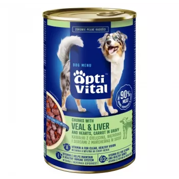 OPTIVITAL Chunks with Veal, Hearts, Liver and Carrots - Wet Dog Food - 1250g