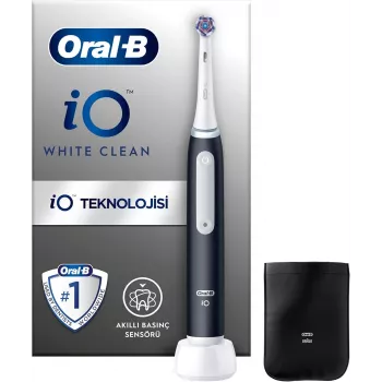 Oral-B iO White Clean Elektrische Zahnbürste, Schwarz/Weiß mit Reiseetui