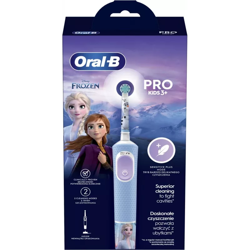 Oral-B Vitality PRO Kids Frozen Elektrische Zahnbürste für Kinder, wiederaufladbar, 2 Modi, 1 Bürstenkopf, Blau