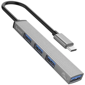 ORICO AH-13-GY-EP-HW USB-C Hub mit 5Gbps USB-A 3.0 und 3x USB-A 2.0, Aluminium, Silber