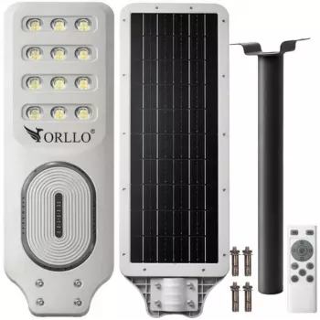 ORLLO 400W Solar LED-Straßenlaterne mit 28W Panel, Bewegungssensor & Fernbedienung, 2713LM, 6500K