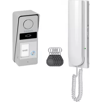 ORNO OR-DOM-RD-937/W Analoges Türsprech-Set, 1 Innenstation, 1 Außenstation, Weiß/Silber