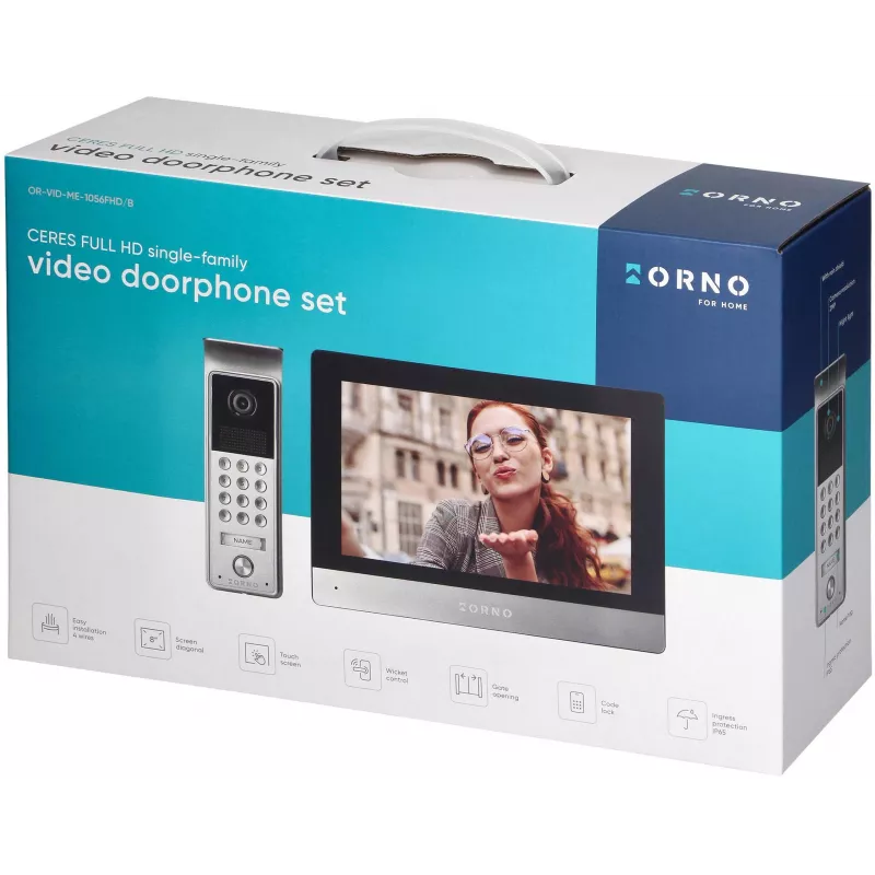 ORNO OR-VID-ME-1056FHD/B 7-Zoll Wi-Fi Video-Türsprechanlage mit Full HD 1080p Außenstation, Schwarz