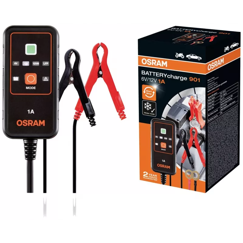 OSRAM BATTERYcharge 901 6V/12V 1A Automatisches Batterieladegerät für Blei-Säure-Batterien