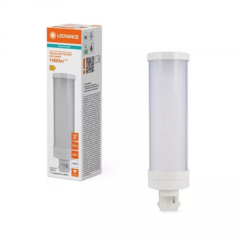 OSRAM DULUX T26 EM V 9W/840 LED Retrofit Lampe, GX24d-3, 1100 lm, 4000 K Kaltweiß, 9W (ersetzt 26W CFL)