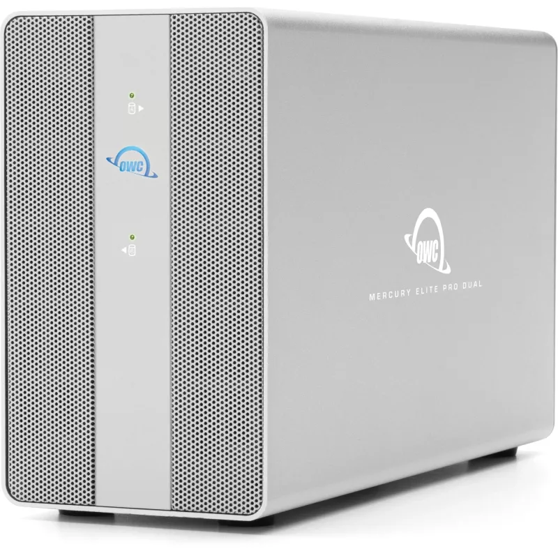 OWC Mercury Elite Pro Dual 2-Bay RAID Gehäuse mit 3-Port USB-Hub, USB 3.2 Gen 2 Type-C (Silber)