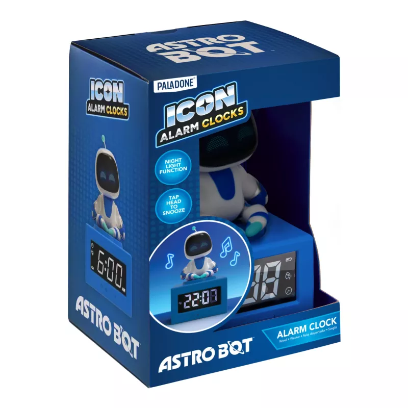 Paladone AstroBot Icon Alarm Clock - Grau/Weiß Digitaler LCD-Roboterwecker mit Schlummerfunktion