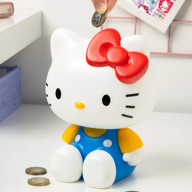 Paladone Hello Kitty Spardose in Form - Keramik Münzbox, Offizielles Sanrio Merchandise, Weiß/Rosa/Schwarz, 13,5 x 13,5 x 16,5 cm