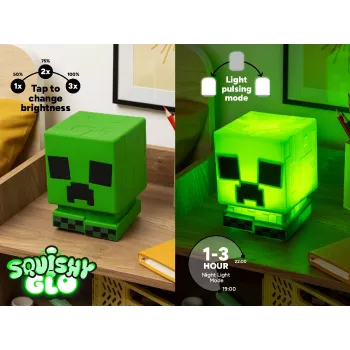Paladone Minecraft Creeper SquishyGlo Silikonlicht Wiederaufladbar – Dimmbares grünes LED-Nachtlicht mit 3 Helligkeitsstufen und Micro-USB-Ladung