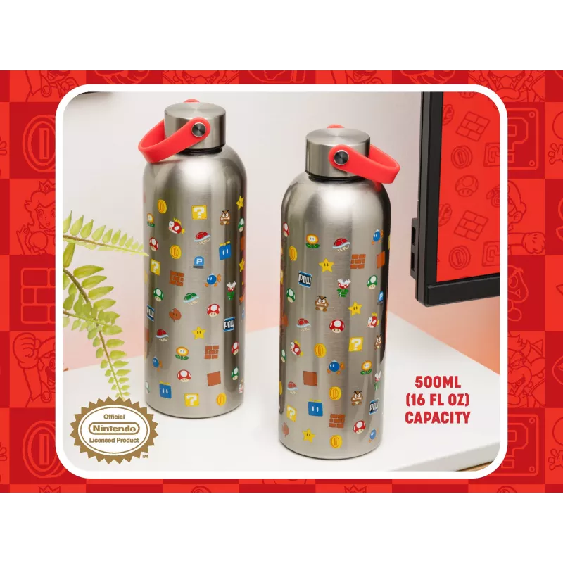Paladone Super Mario Metal Water Bottle with Carry Loop