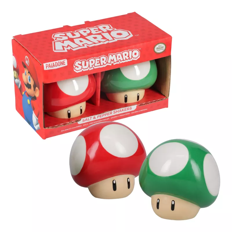 Paladone Super Mario Mushroom Salz- und Pfefferstreuer-Set (Roter Superpilz & grüner 1-Up-Pilz)