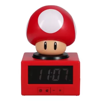 Paladone Super Mario Super Mushroom Icon Alarm Clock - Digital LCD, USB Powered, Official Nintendo Sound Effects, Rot/Weiß