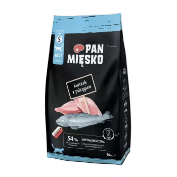 Pan Mięsko Trockenfutter für Katzen Adult mit Huhn und Forelle, kleines Kroketten 1,6 kg