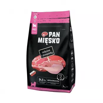 Pan Mięsko Trockenfutter für Hunde Kalb mit Wachtel Welpen Große Kroketten 3kg
