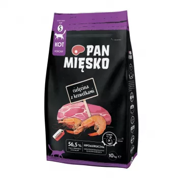 PAN MIĘSKO Kalb mit Garnelen S Trockenfutter für ausgewachsene Katzen, getreidefrei, 10 kg Beutel