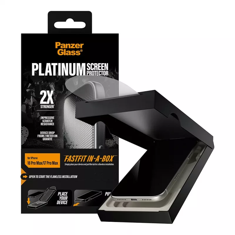 PanzerGlass Platinum Displayschutzfolie für iPhone 17 Pro Max mit FASTFIT IN-A-BOX
