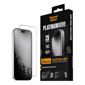 PanzerGlass Platinum Displayschutzfolie für iPhone 17 Pro mit FastFit Installationsrahmen