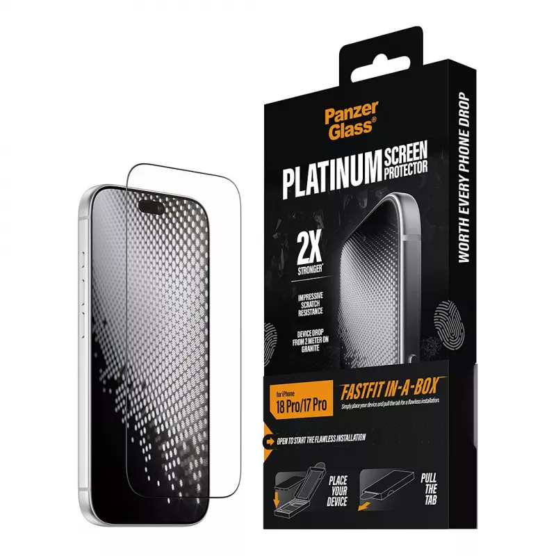 PanzerGlass Platinum Displayschutzfolie für iPhone 17 Pro mit FastFit Installationsrahmen