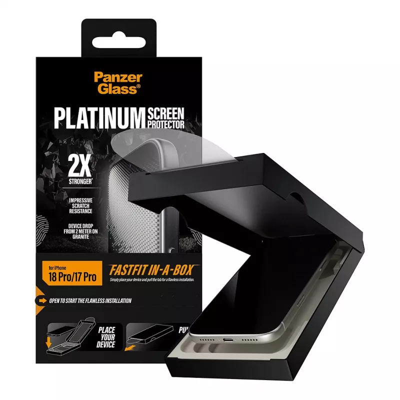 PanzerGlass Platinum Displayschutzfolie für iPhone 17 Pro mit FastFit Installationsrahmen