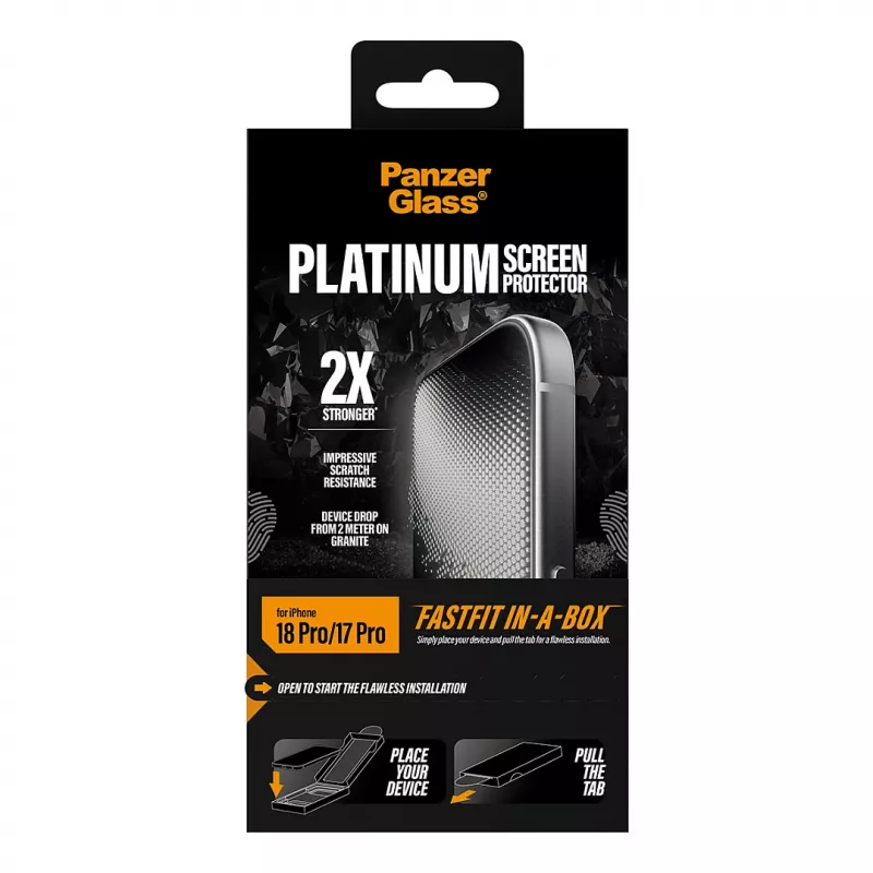 PanzerGlass Platinum Displayschutzfolie für iPhone 17 Pro mit FastFit Installationsrahmen