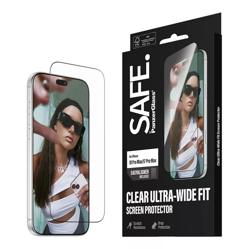 PanzerGlass SAFE Displayschutzfolie für iPhone 18 Pro Max/17 Pro Max – Ultrabreites gehärtetes Glas, antibakteriell, 9H Härte
