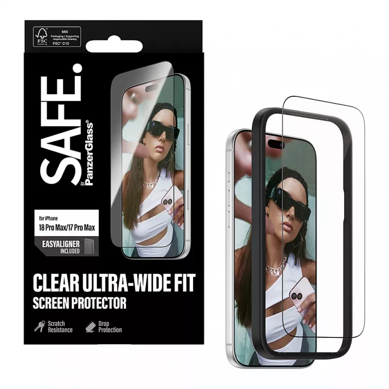 PanzerGlass SAFE Displayschutzfolie für iPhone 18 Pro Max/17 Pro Max – Ultrabreites gehärtetes Glas, antibakteriell, 9H Härte