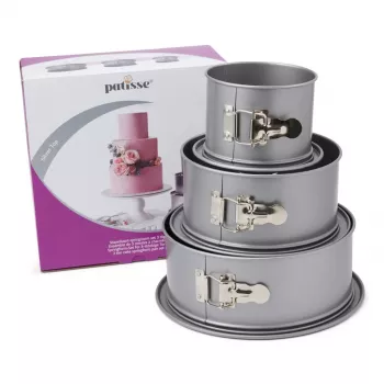 Patisse PAT-03525 Springform-Kuchenform-Set, 3 Stück (18/22/26 cm), Antihaft-Kohlenstoffstahl, Schwarz