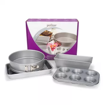 Patisse PAT-03673 Antihaft-Kuchenform-Set, rund, 4-teilig (18-24 cm), Kohlenstoffstahl, Schwarz