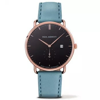 PAUL HEWITT Herrenuhr The Grand Atlantic Line Quarzuhr 42mm Roségold Edelstahlgehäuse Schwarzes Lederarmband PHTGARB23S