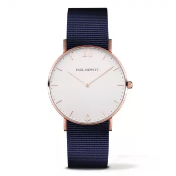 PAUL HEWITT Unisex-Uhr PH-SA-RSTWN20 39mm Roségold Edelstahlgehäuse Weißes Zifferblatt Nylonband Nautisch